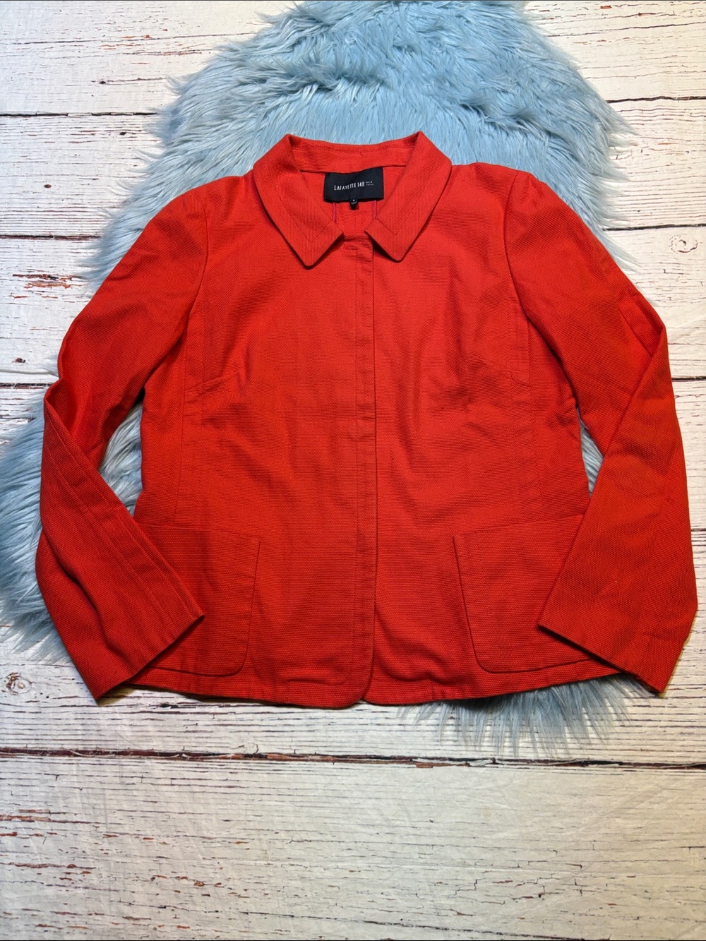 Lafayette 148 New York Red Orange Textured Hidden Button Jacket sz 6